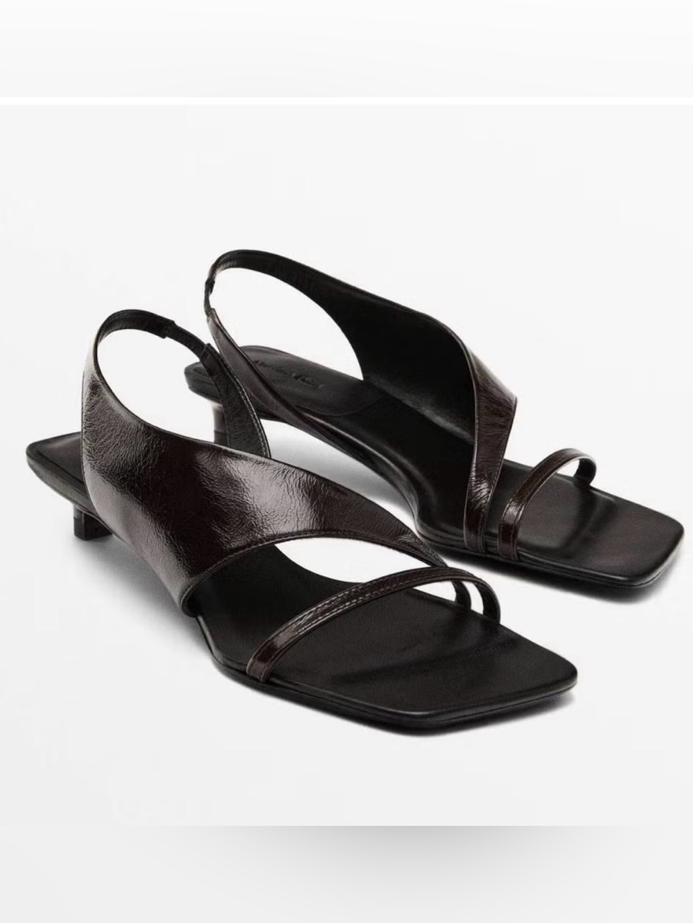 Massimo Dutti Dark Brown Slingback Low Heel Sandals